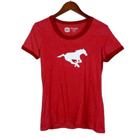 Sogo Sports Calgary Stampeders T-shirt CFL Short Sleeve Red Shirt Women's L - Picture 1 of 5